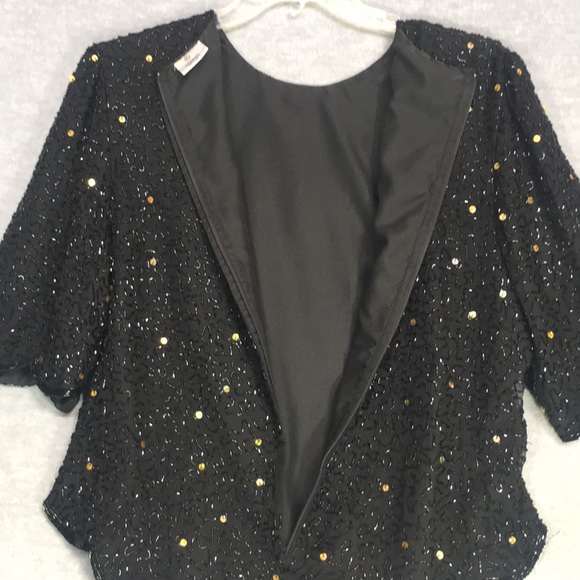 BEADED SILK Sequined Evening Special Occasion Formal Dressy w/Scalloped Edges - Picture 9 of 14